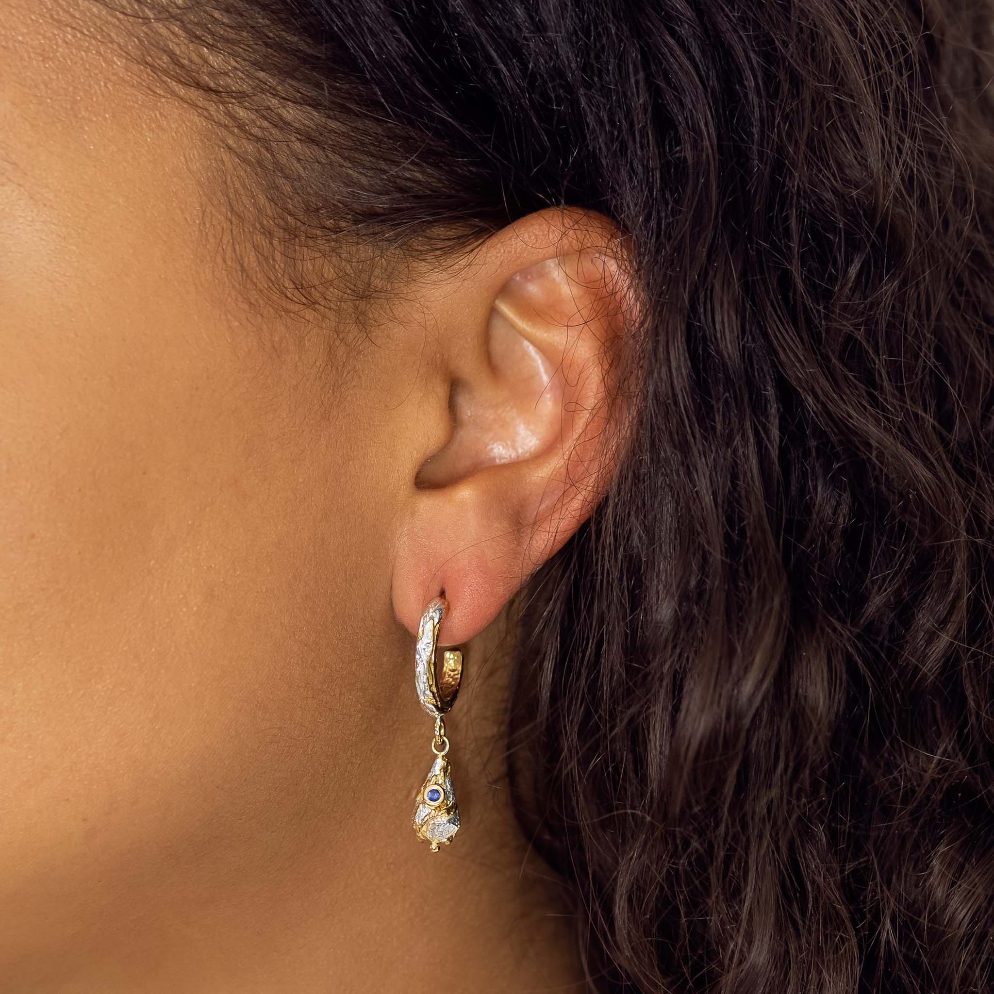 Leaf Lantern Silver and Gold Vermeil Hoop Earrings